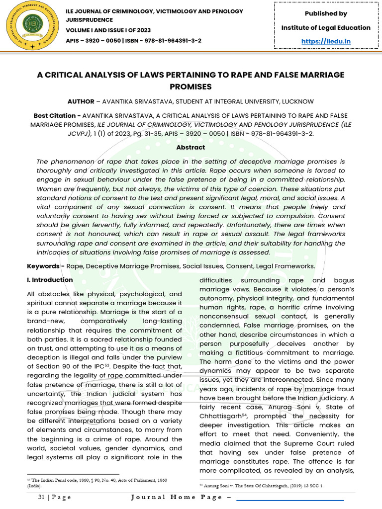 Analysis of Rape Laws and Marriage Fraud | PDF | Rape | Consent