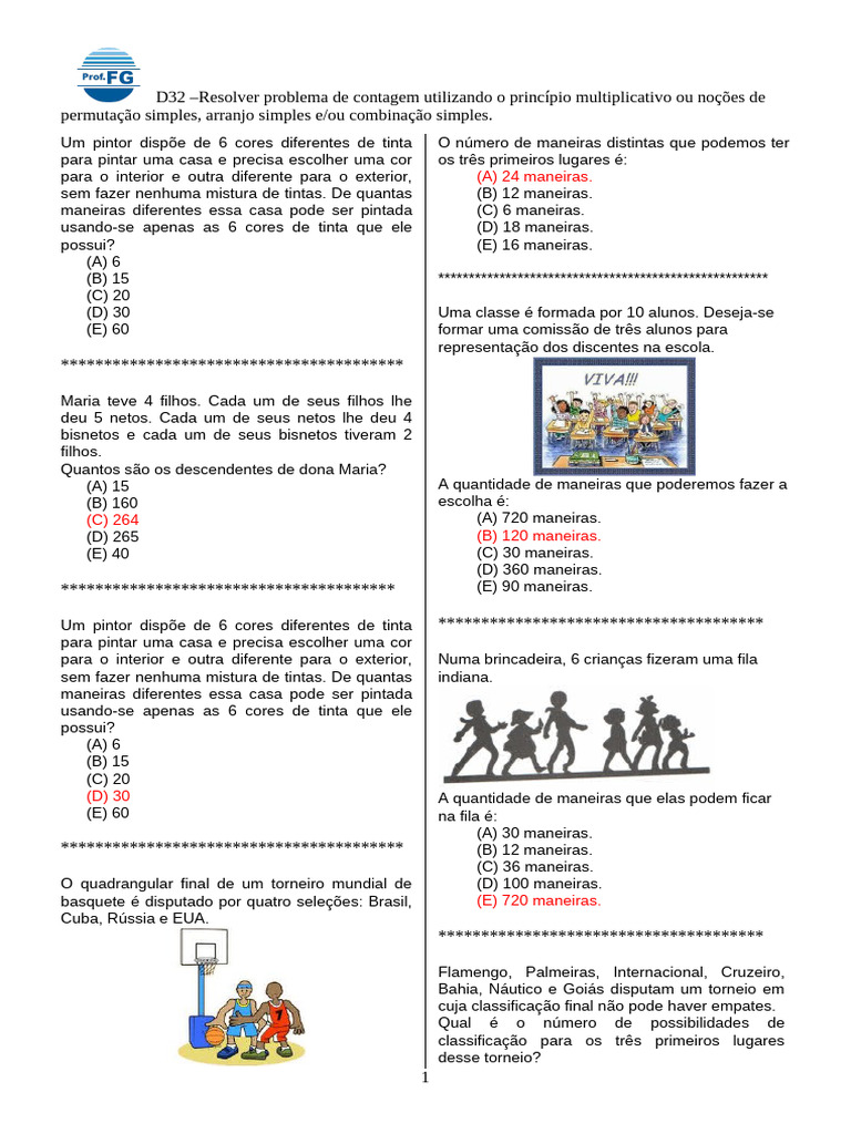DESCRITOR 32 - Problemas de Contagem | PDF | Cor | Tinta