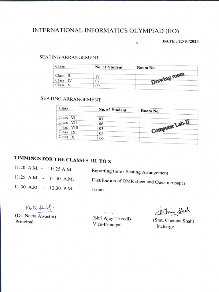 International Informatics Olympiad Seating Plan | PDF