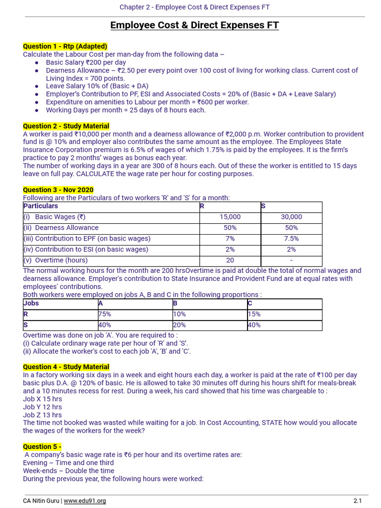 Employee Cost Analysis and Calculations | PDF | Cost Of Living | Overtime