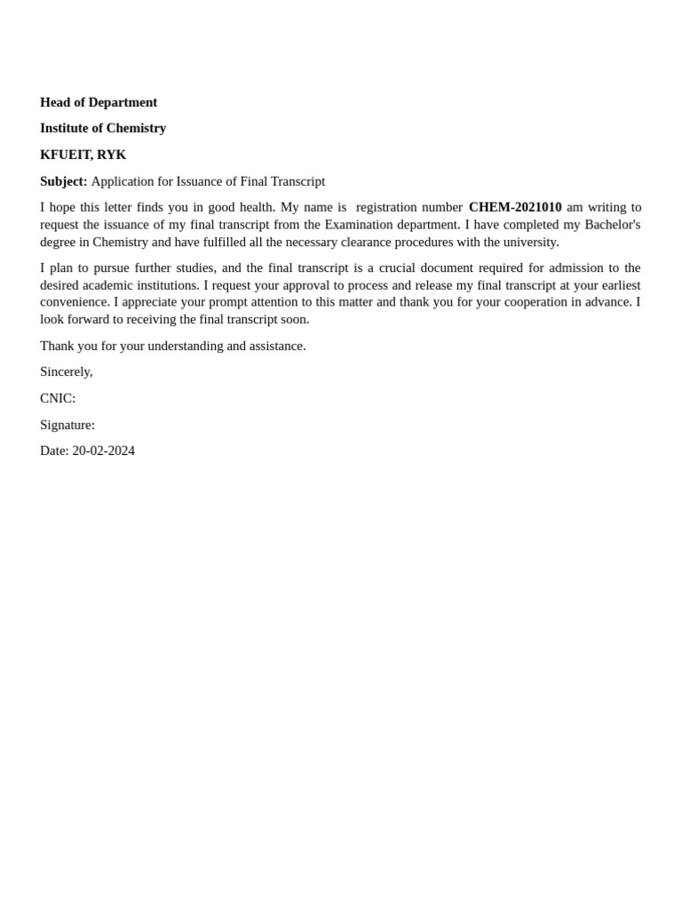 Application For Final Transcript | PDF | Career & Growth