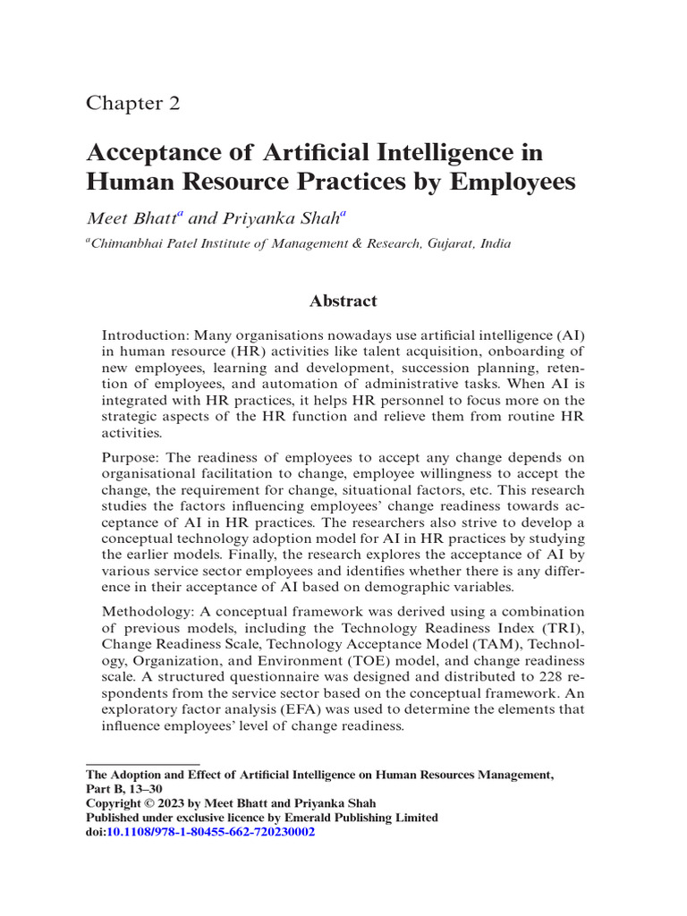 Acceptance of Artificial Intelligence in Human Resource Practices by ...