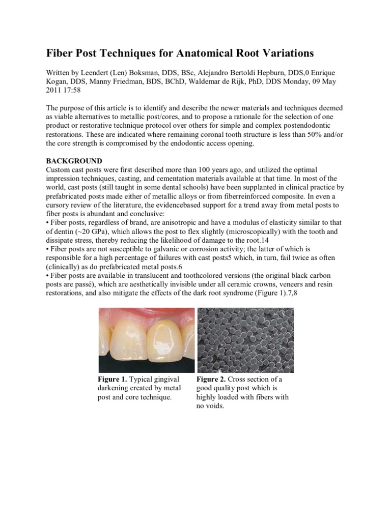 Fiber Post Techniques For Anatomical Root Variations | PDF | Dental ...