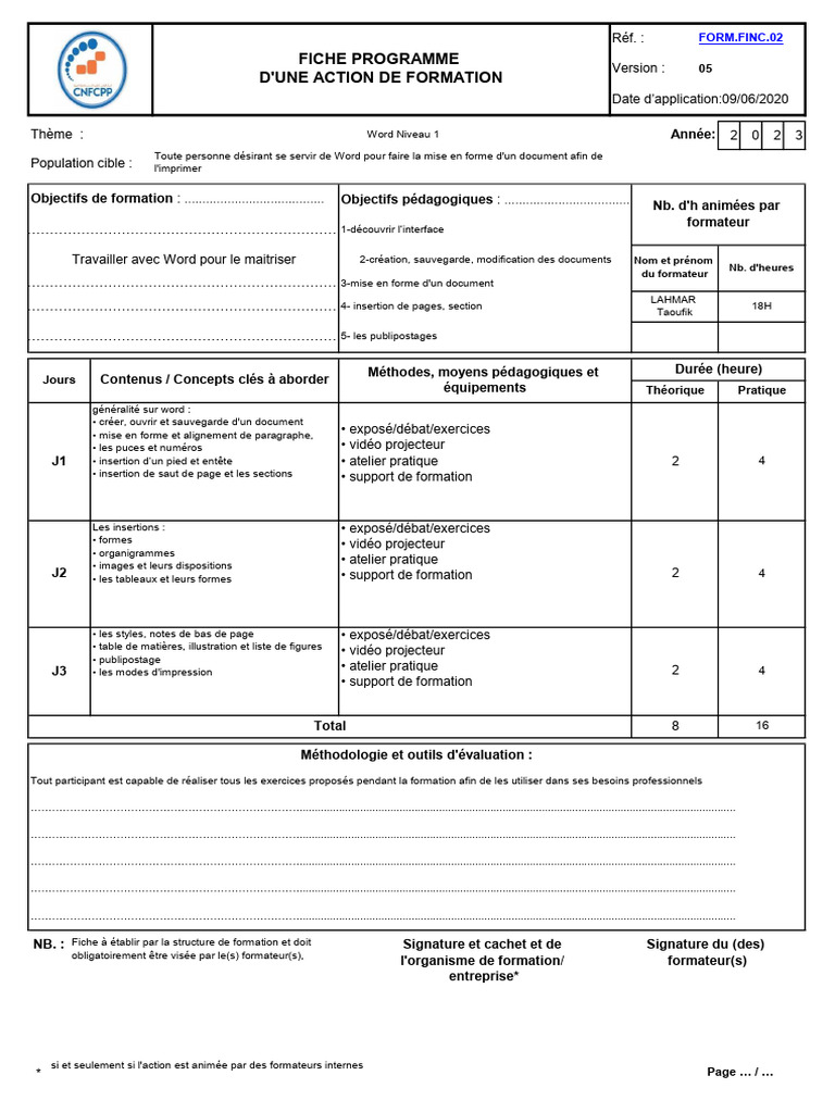 Fiche Programme de Formation Word | PDF | Microsoft Word | Informatique
