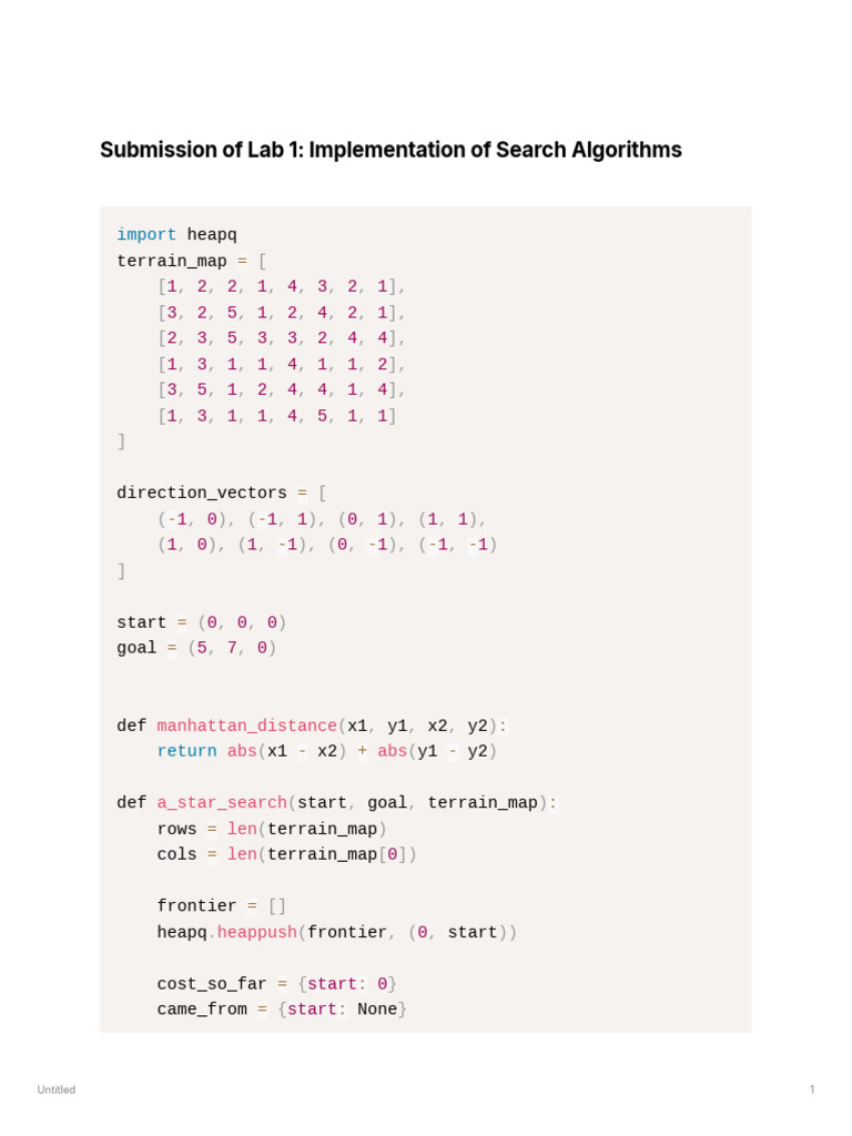 Submission of Lab 1 Implementation of Search Algorithms | PDF ...