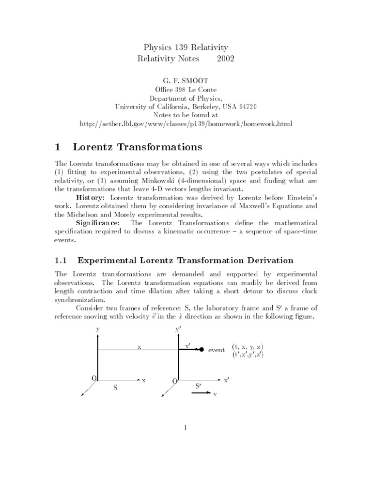Lorentz Transformation Derivation Notes | PDF | Special Relativity ...