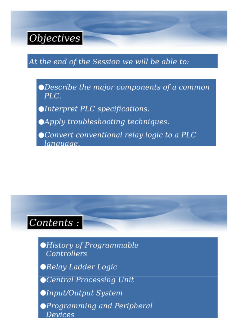 Objectives | PDF | Programmable Logic Controller | Computer Memory