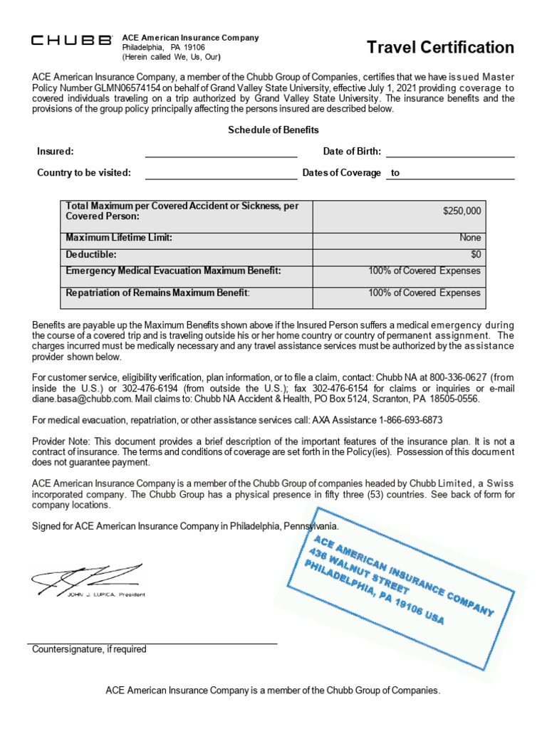 Travel Insurance Coverage Certification | PDF | Insurance | Financial ...