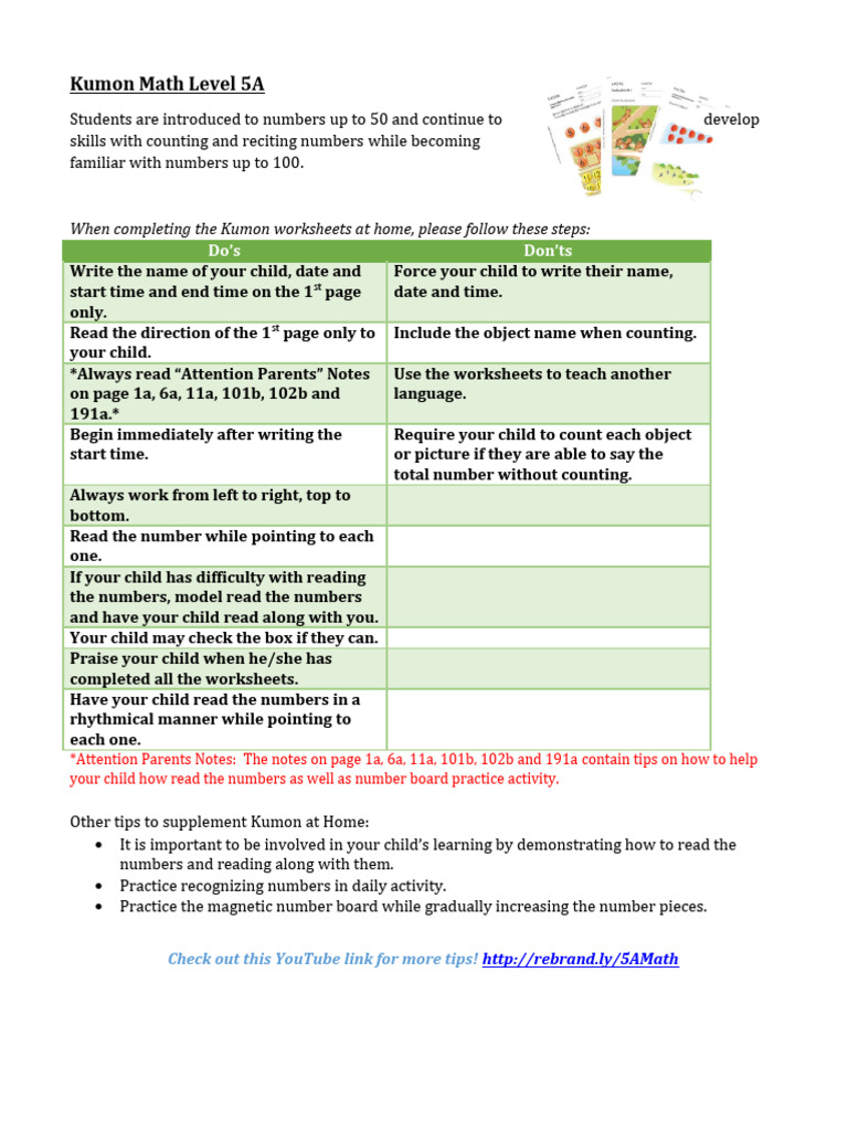 Kumon Math Level 5A Overview | PDF