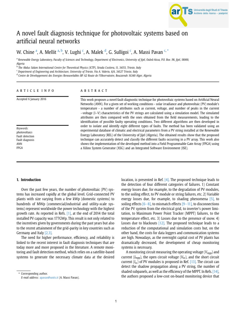 Fault Diagnosis in PV Systems Using ANN | PDF | Photovoltaics ...