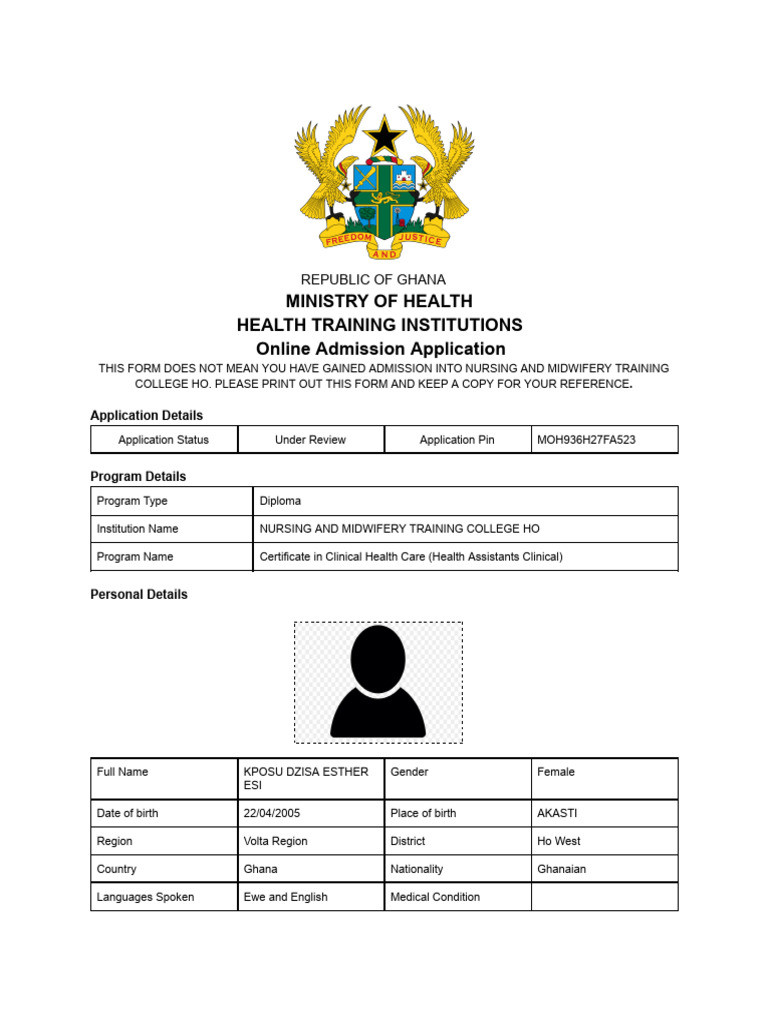 MOH Online Admission Application Form | PDF