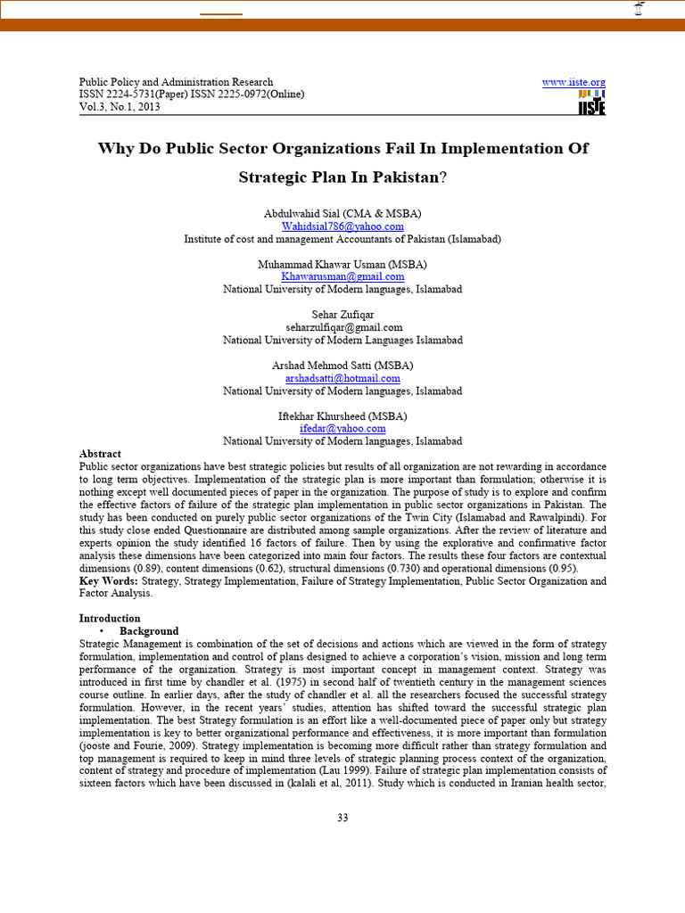 Factors Behind Strategic Plan Failures in Pakistan | PDF | Strategic ...