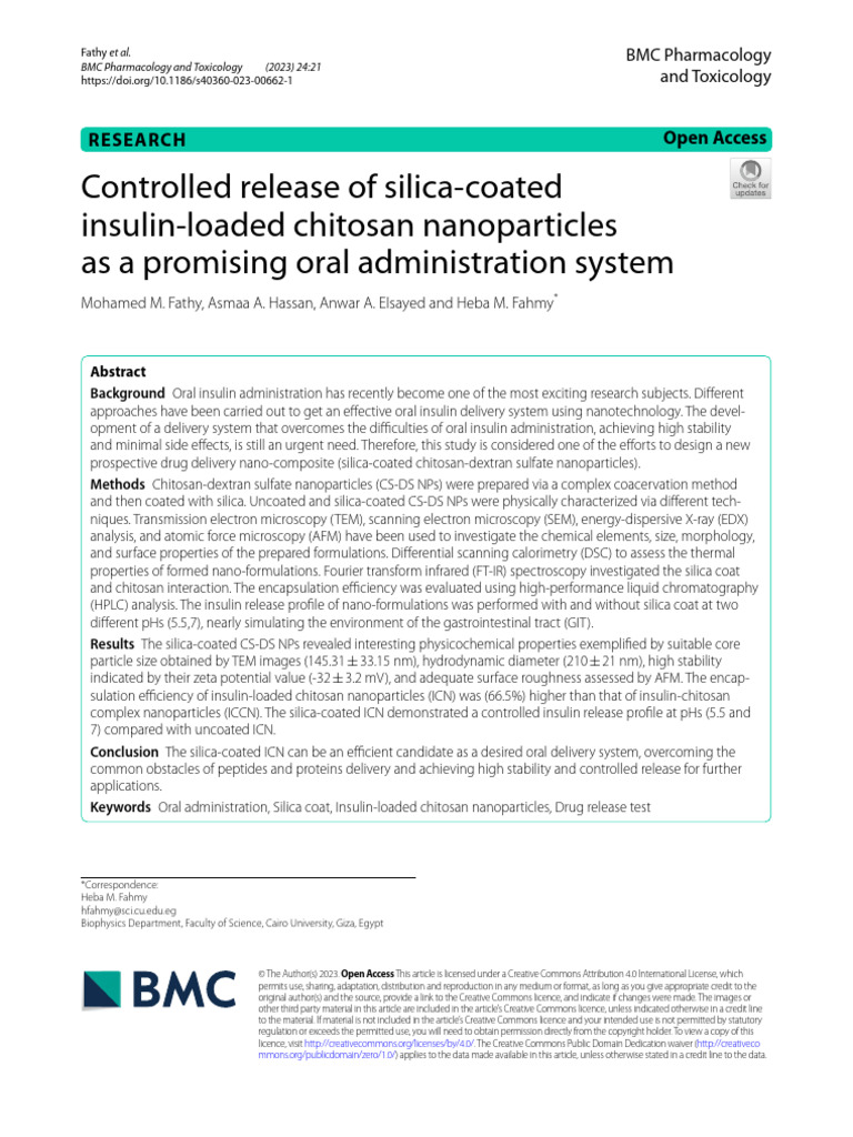 Controlled Release of Silica-Coated Insulin-Loaded Chitosan ...