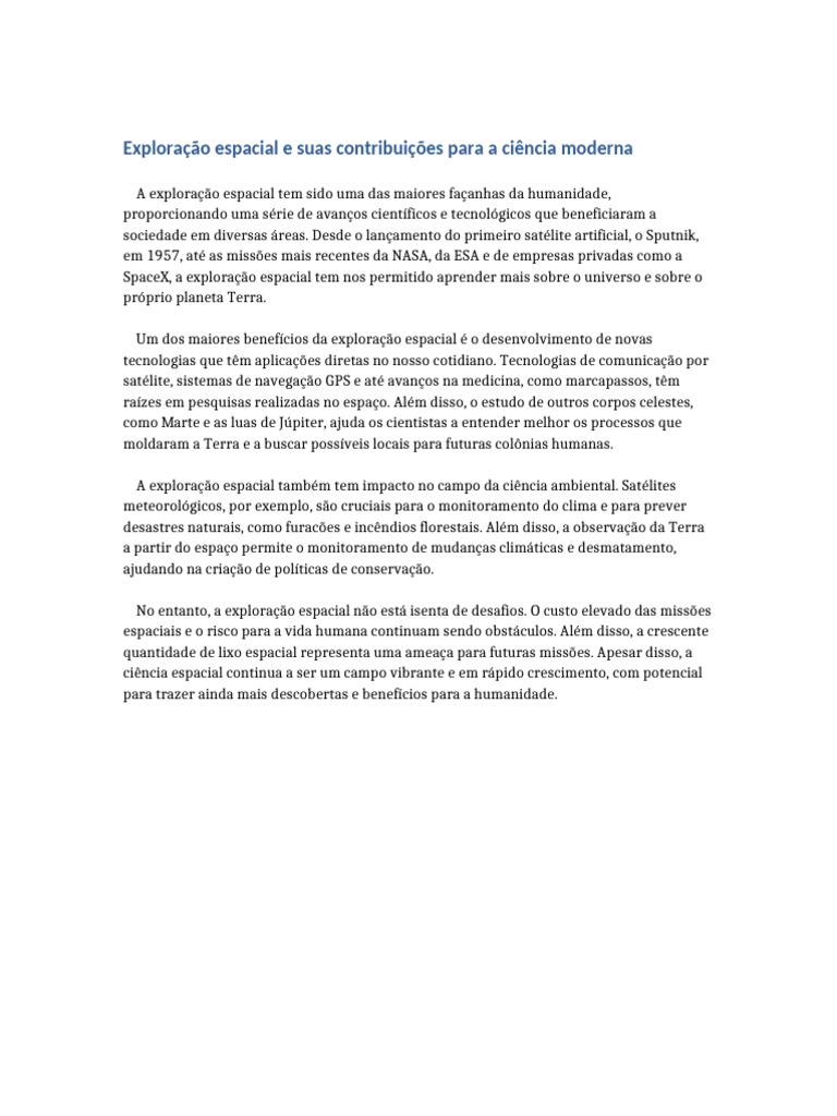 Contribuições da Exploração Espacial | PDF | Exploração espacial | Satélite