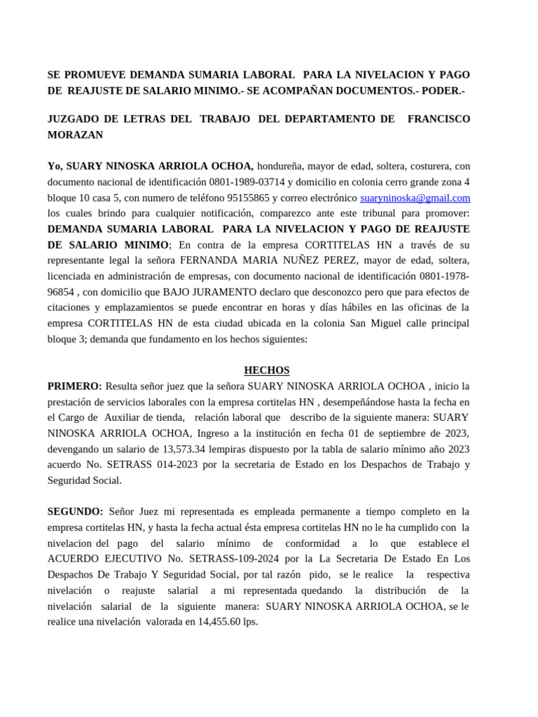 Demanda Sumaria Laboral | PDF | Demanda judicial | Salario mínimo