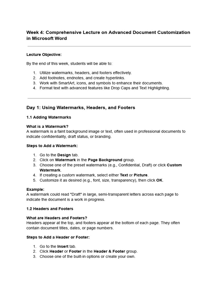 Week 4 - Lecture On Advanced Document Customization in Microsoft Word ...