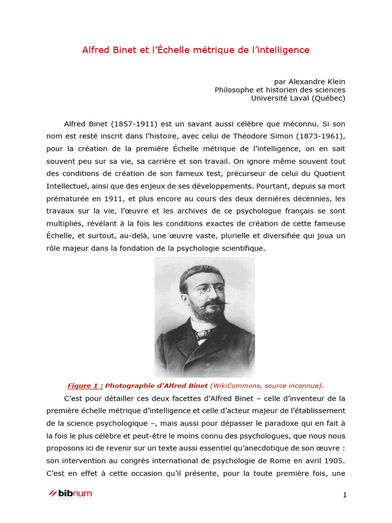Alfred Binet et l'intelligence métrique | PDF | Psychologie