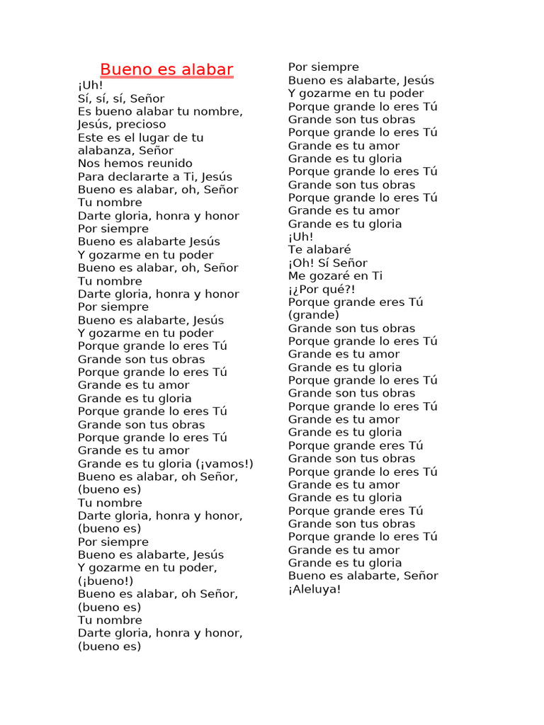 Bueno Es Alabar Letra | PDF