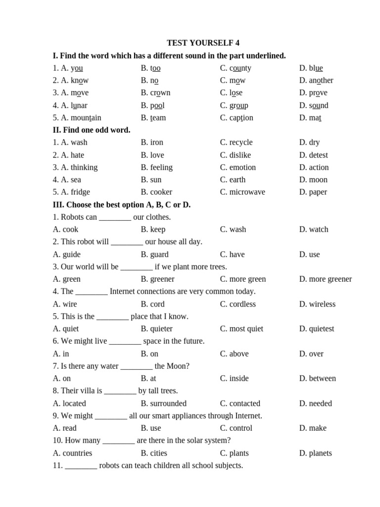 Test Yourself 4: Language Skills Assessment | PDF | Nature | Natural ...