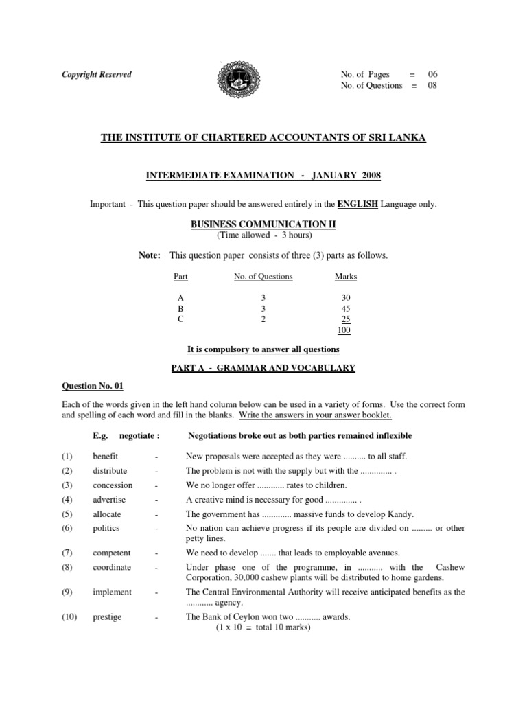 The Institute Of Chartered Accountants Of Sri Lanka Intermediate