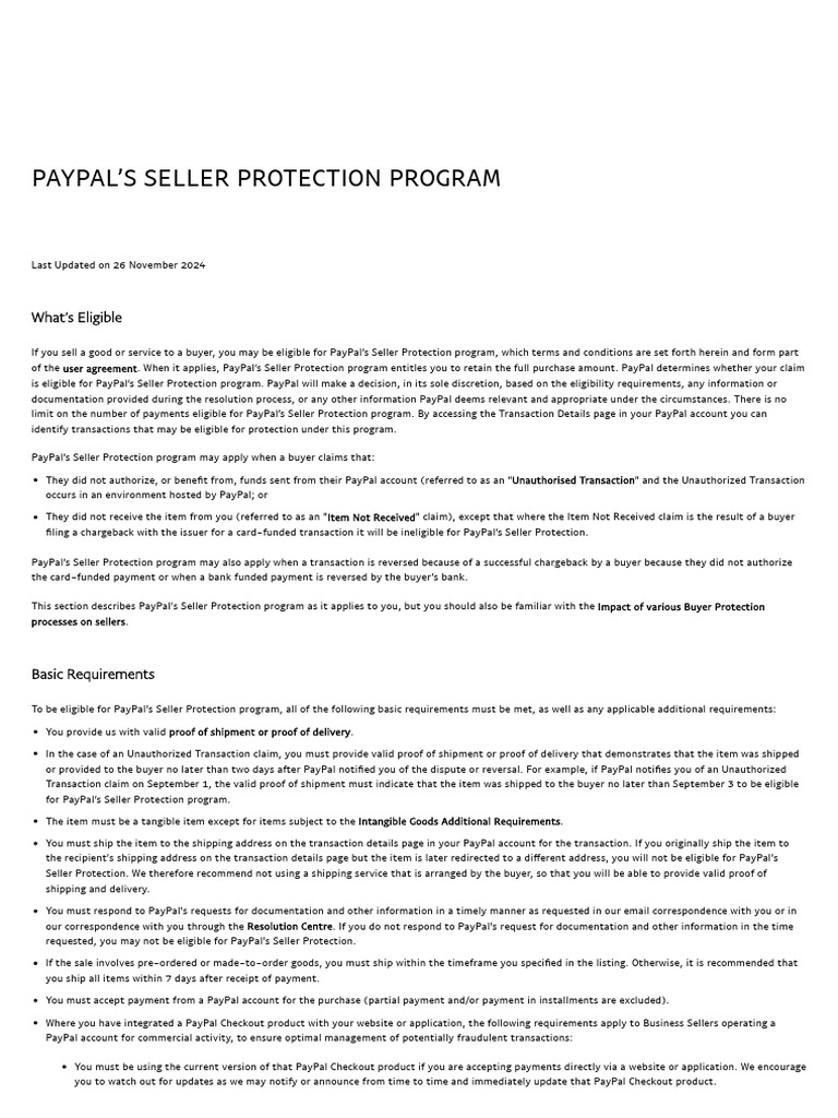 PayPal Seller Protection Guide | PDF | Pay Pal | Payments