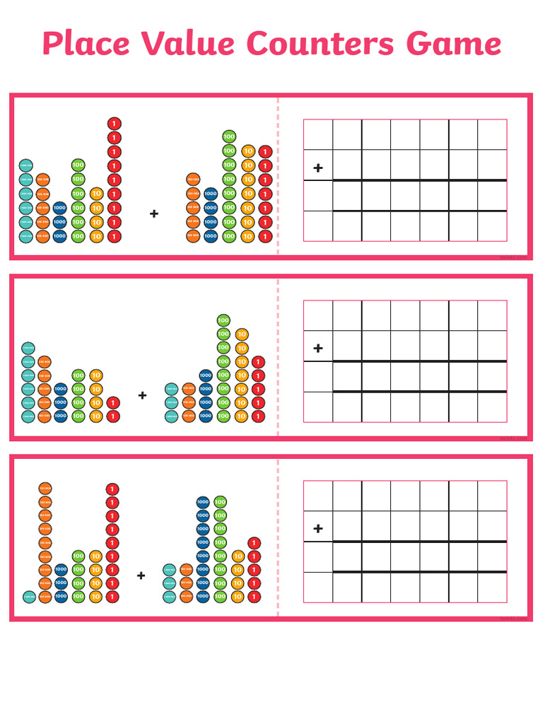 Place value counters game pdf