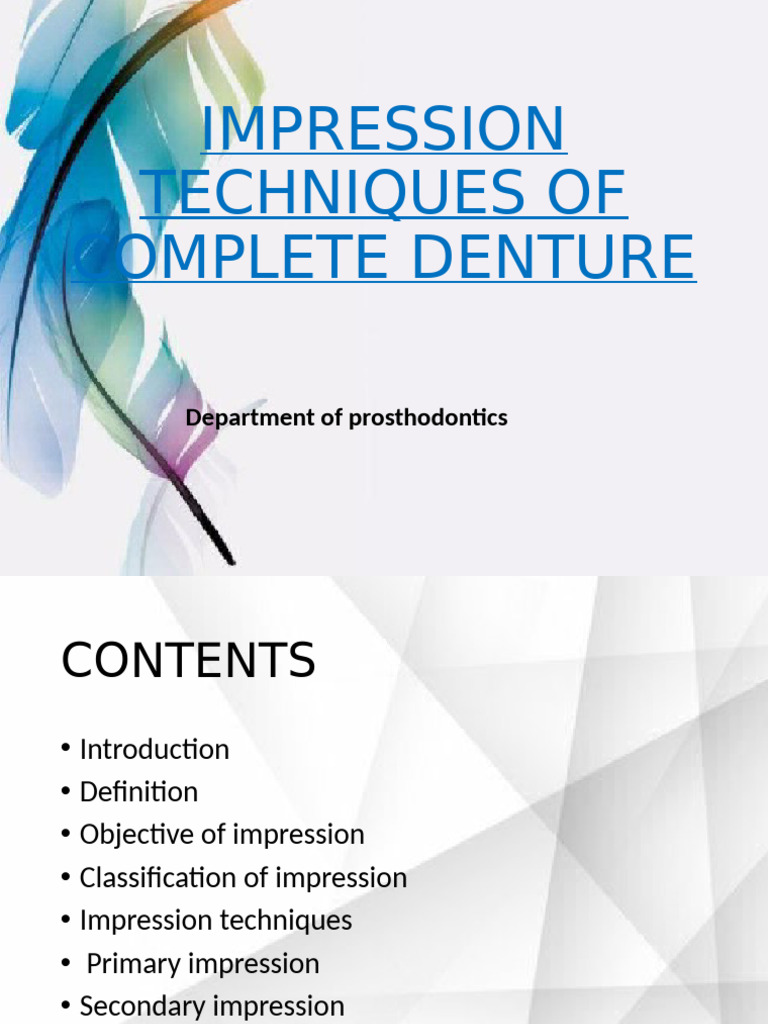 Denture Impression Techniques | PDF | Dentures | Force