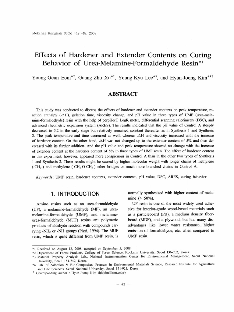 Effects of Hardener and Extender Contents On Curing Behavior of Urea ...