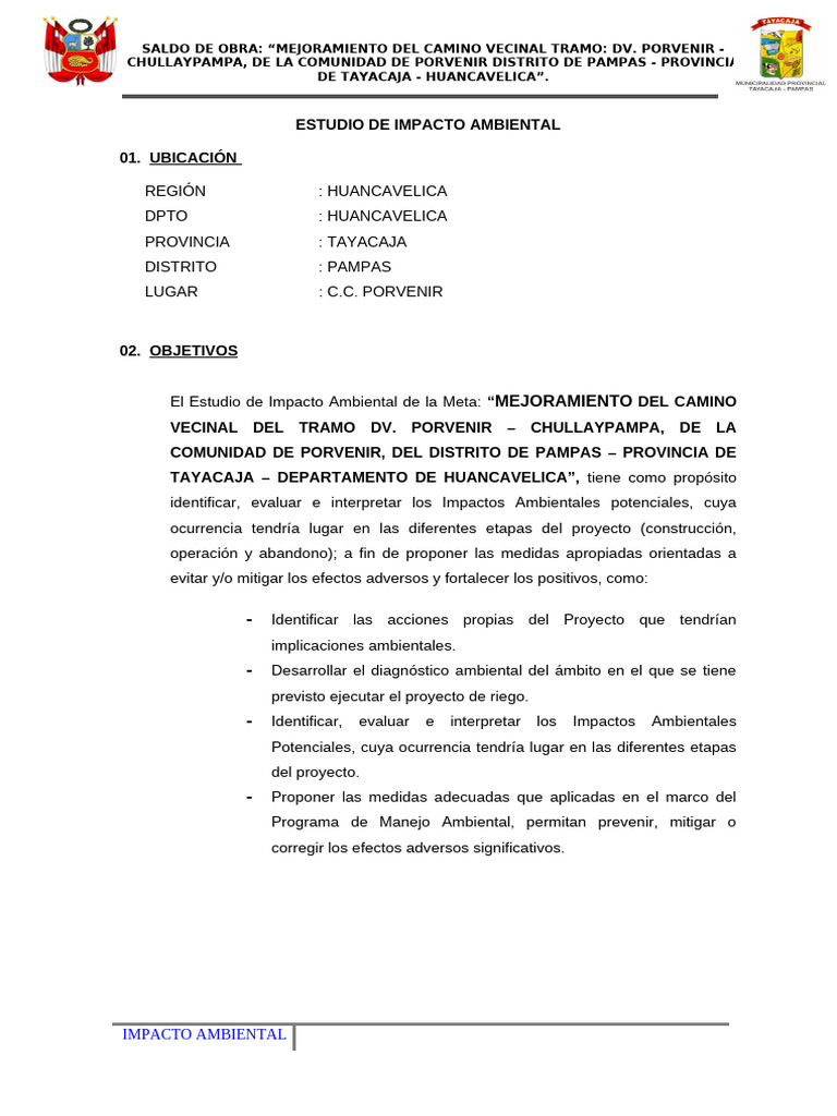 ESTUDIO DE IMPACTO AMBIENTAL - Porvenir Ok | PDF | Entorno natural ...