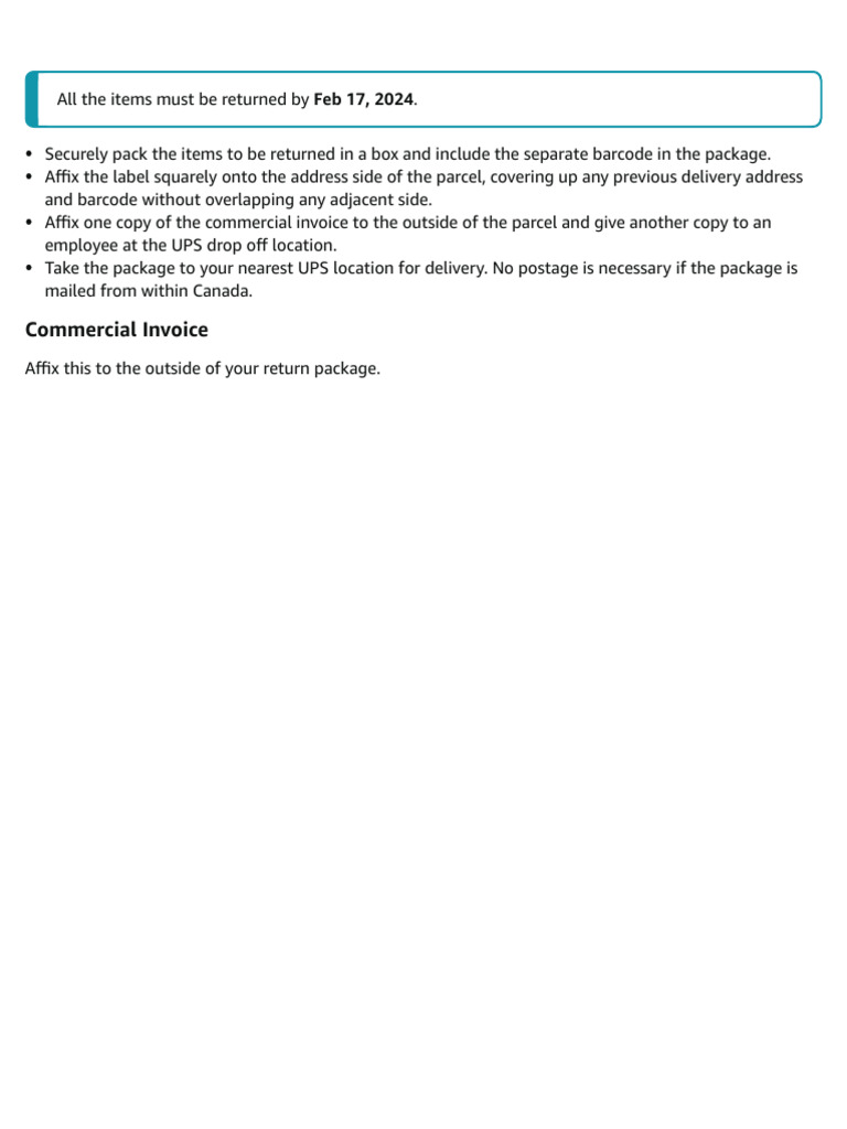Return Instructions for Amazon Package | PDF