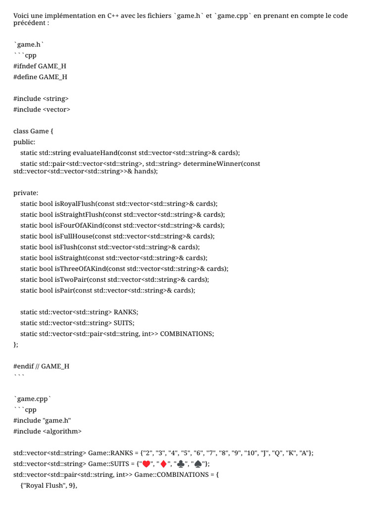 C++ Poker Hand Evaluation Code | PDF | Computer Programming | Software ...