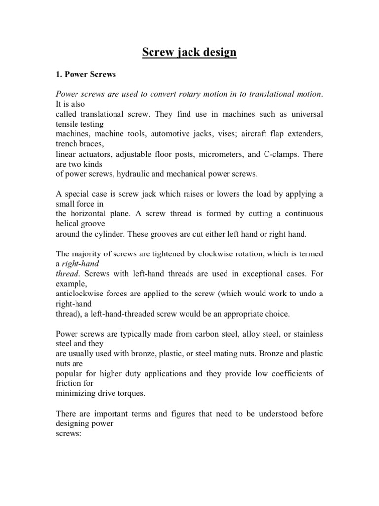 Screw Jack Design PDF Screw Stress (Mechanics)