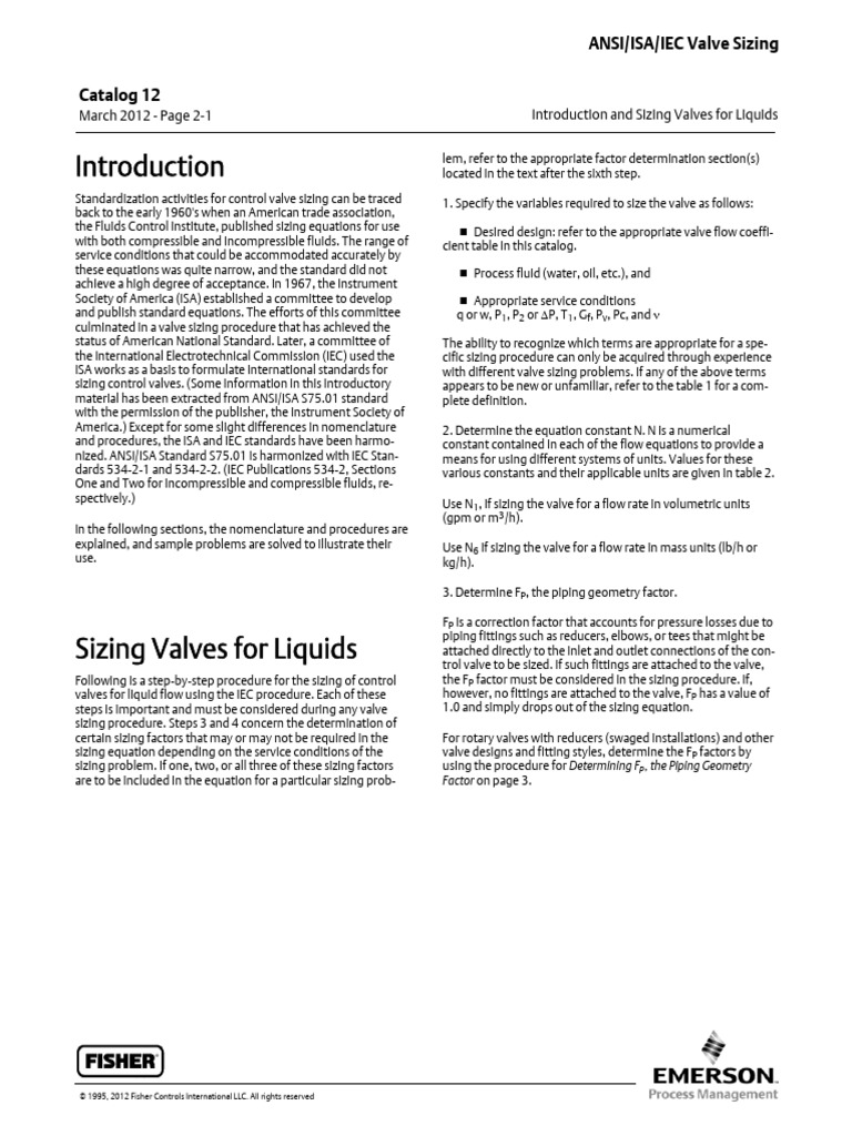 Catalog 12 ANSI ISA IEC Valve Sizing | PDF | Fluid Dynamics | Pressure