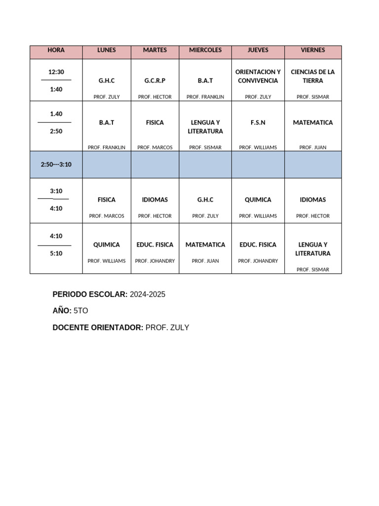 Horario 5to-1 | PDF | Ciencias sociales | Estudios de idiomas extranjeros