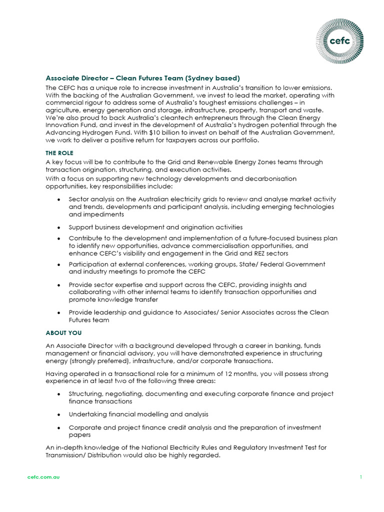 Associate Director Clean Futures Team | PDF | Business | Economies