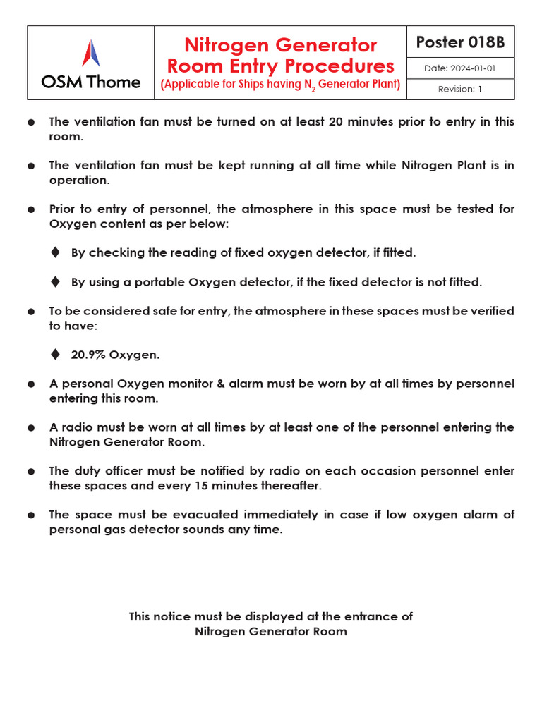 Nitrogen Generator Room Entry Guidelines | PDF