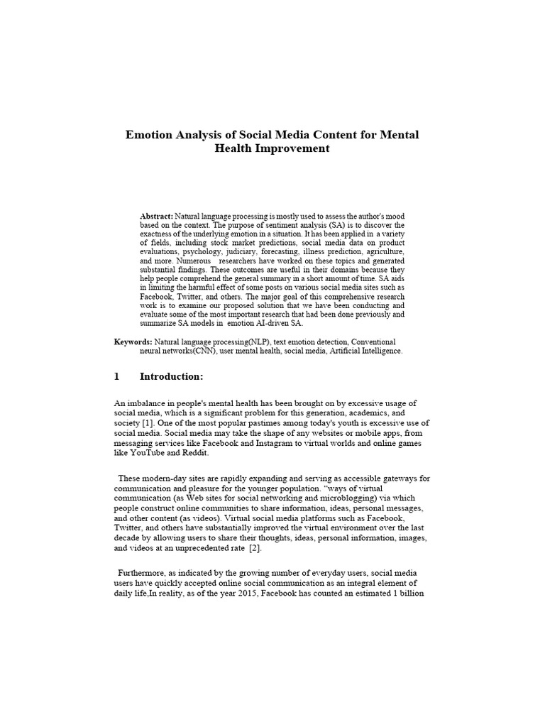 Emotion Analysis of Social Media Content For Mental Health | PDF ...