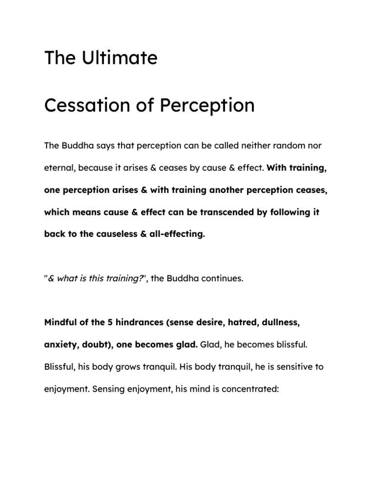 The Ultimate Cessation of Perception | PDF | Perception | Psychology
