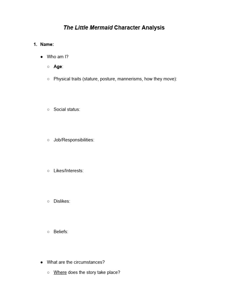 The Little Mermaid Character Analysis PDF
