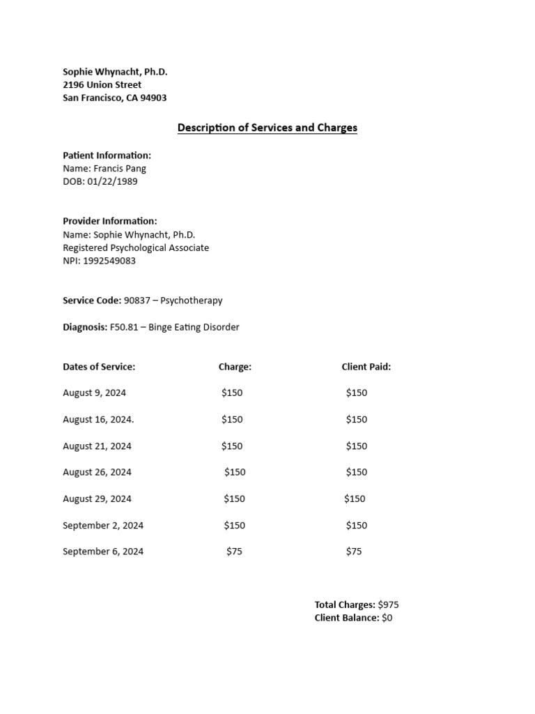 Psychotherapy Charges for Binge Eating Disorder | PDF | Law