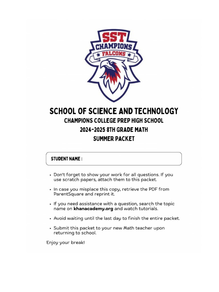 8th to 9th Grade Math Review Packet | PDF | Mathematics | Mathematical ...