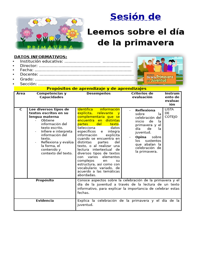 6º Grado Dia 1 Com. Leemos Sobre El Día de La Primavera | PDF ...