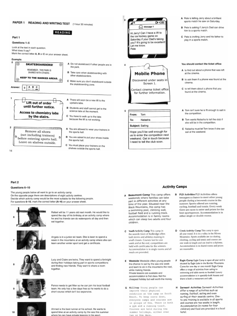 Pet 2 Reading Test 1 For Print Pdf