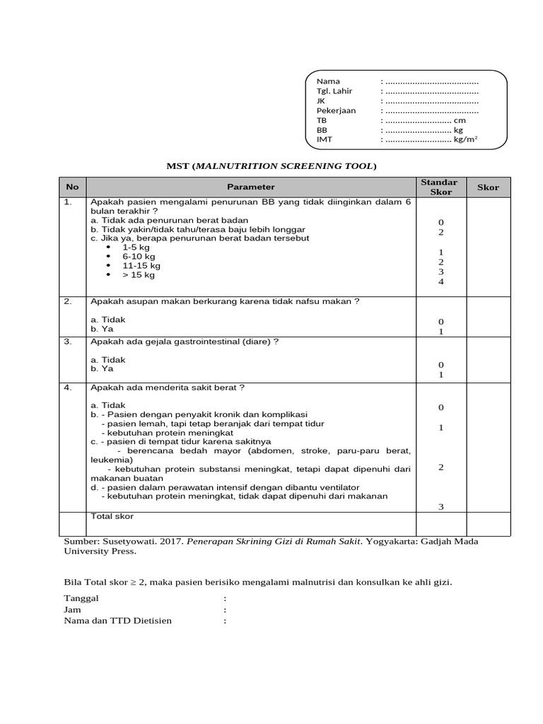 Formulir Skrining Gizi MST | PDF