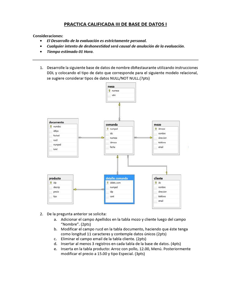Practica Calificada Iii de Base de Datos I-2022-2 | PDF