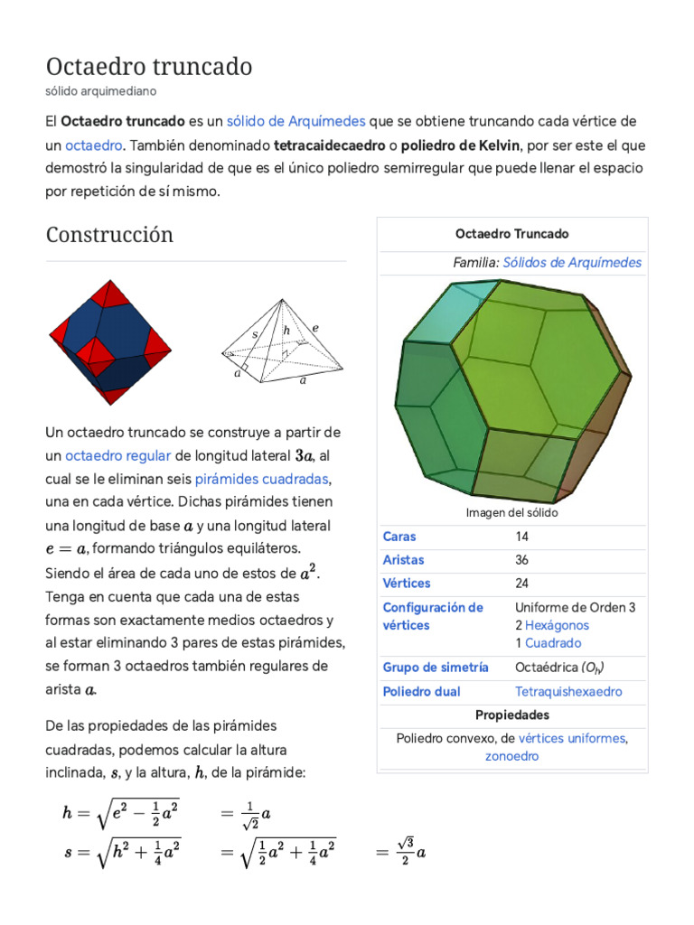 Octaedro Truncado: Propiedades y Construcción | PDF | Geometría euclidiana  | Geometría, image size:768x1024
