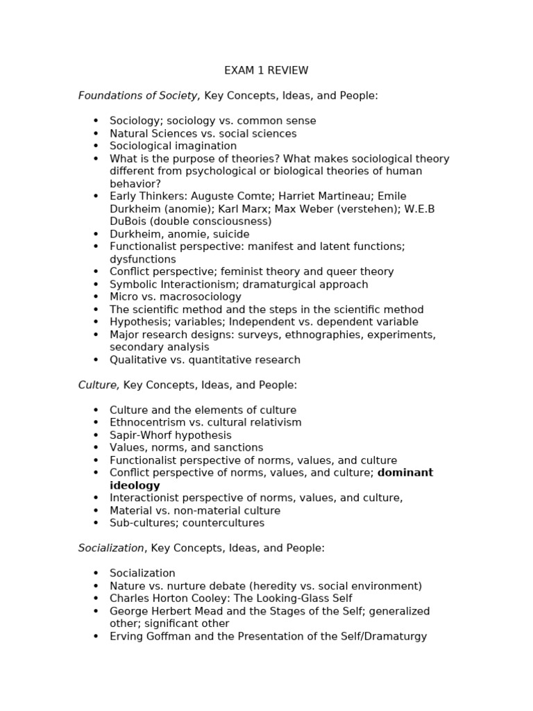 Sociology Exam 1 Review Guide | PDF | Sociology | Deviance (Sociology)
