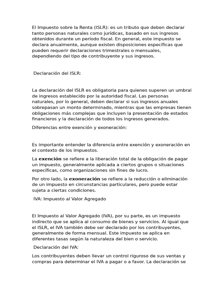 Guía sobre ISLR e IVA: Declaración y Exenciones | PDF | Finanzas y dinero