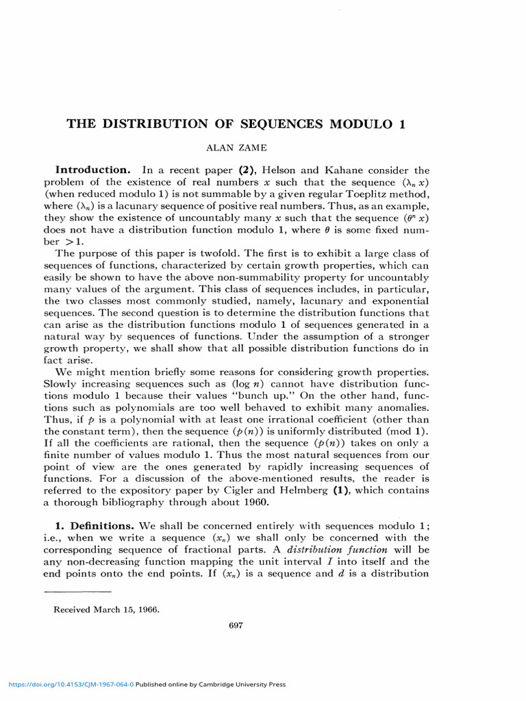 The Distribution of Sequences Modulo 1 | PDF | Sequence | Function ...