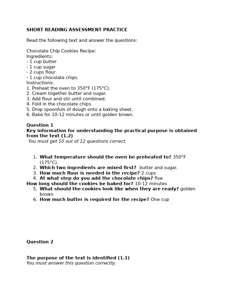 Short Reading Assessment Practice | PDF | Career & Growth | Cooking ...